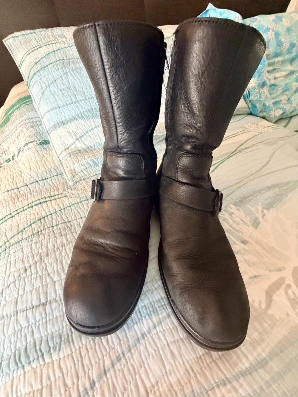 UGG Black Leather Mid-Calf Combat Boots